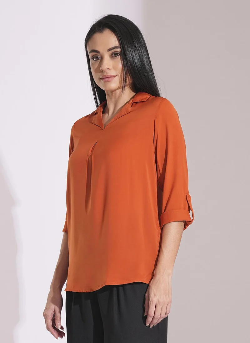 جلو باص Globus Women Collared Roll Up Sleeve Shirt Style Workwear Top
